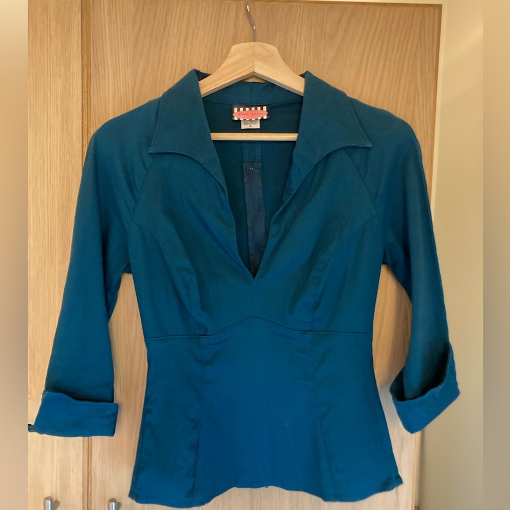 Teal Pinup Couture v neck blouse